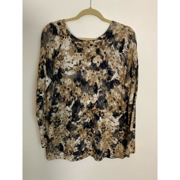 J Jill Womens Brown Cream Watercolor Abstract Long Sleeve Sweater - Picture 4 of 6